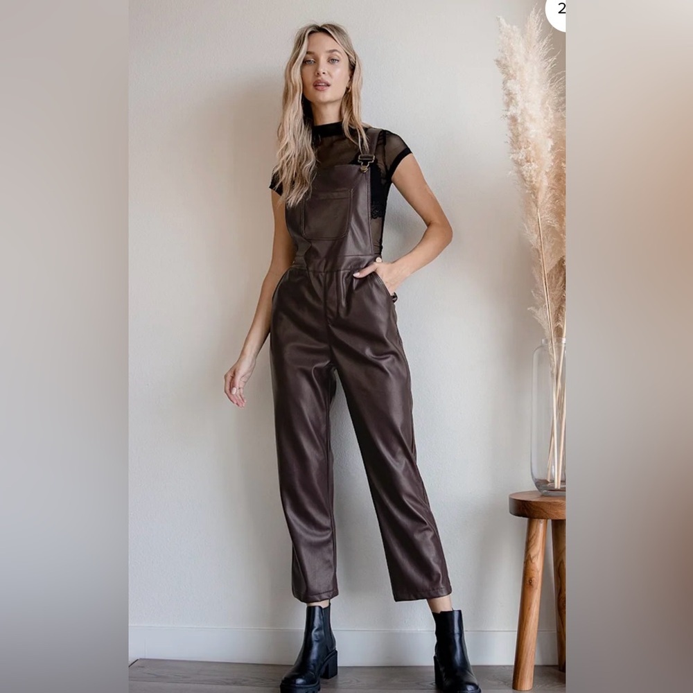LULUS / Modern Charm Plum Purple Vegan Leather Overalls/ XS/ waist 24-26 - Picture 5 of 5